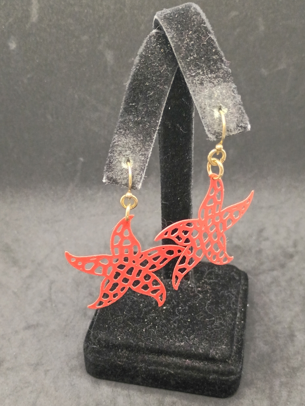 Red Starfish Cutout Drop Earrings with Gold Hooks